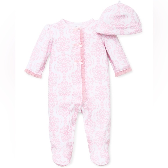 Little me 3 moths baby girl’s damask footie sleeper with hat - Picture 1 of 9